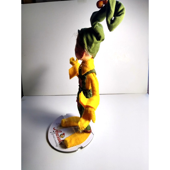 Annalee Elf Figurine Green Hat Yellow Outfit 10" Tall Fabric Holiday With Stand - Picture 2 of 4